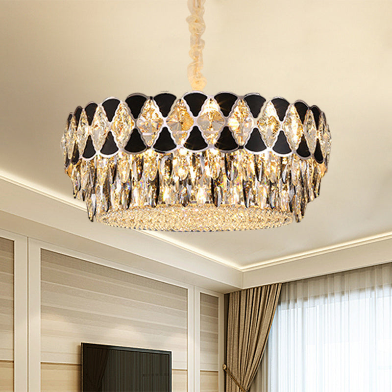 Circular Living Room Pendant Light Kit Modern Crystal 12 Heads Black Chandelier Lamp Clearhalo 'Ceiling Lights' 'Chandeliers' 'Modern Chandeliers' 'Modern' Lighting' 1422815