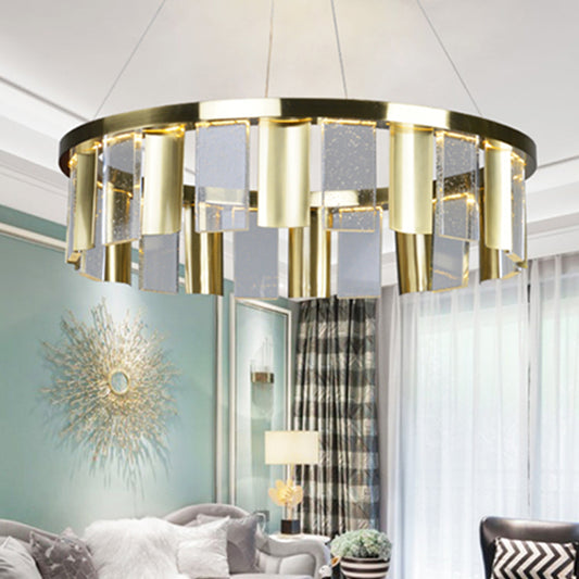 Round Drawing Room Ceiling Pendant Light Contemporary Crystal Panel LED Gold Chandelier Gold Clearhalo 'Ceiling Lights' 'Chandeliers' 'Modern Chandeliers' 'Modern' Lighting' 1422823