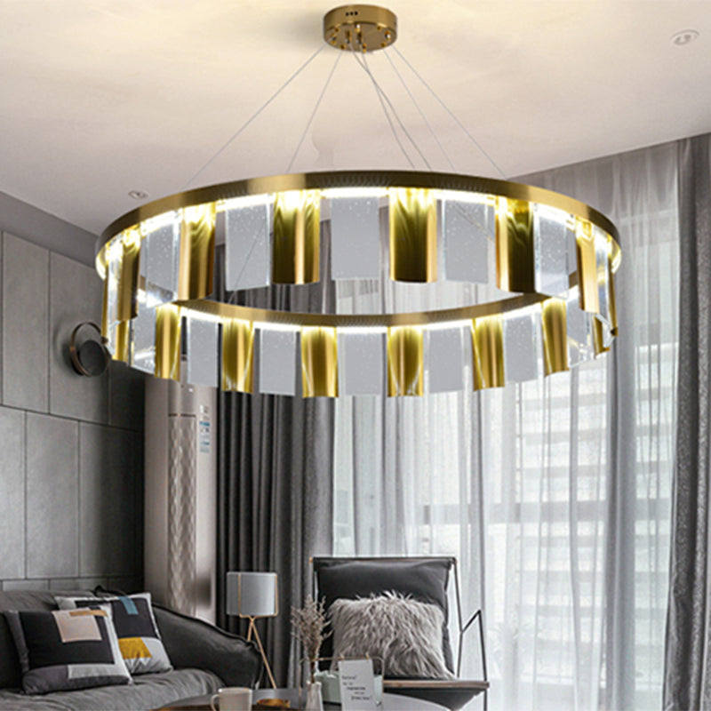 Round Drawing Room Ceiling Pendant Light Contemporary Crystal Panel LED Gold Chandelier Clearhalo 'Ceiling Lights' 'Chandeliers' 'Modern Chandeliers' 'Modern' Lighting' 1422824