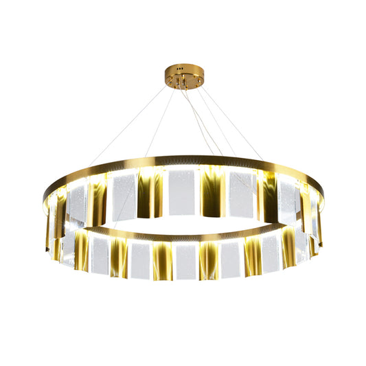 Round Drawing Room Ceiling Pendant Light Contemporary Crystal Panel LED Gold Chandelier Clearhalo 'Ceiling Lights' 'Chandeliers' 'Modern Chandeliers' 'Modern' Lighting' 1422825