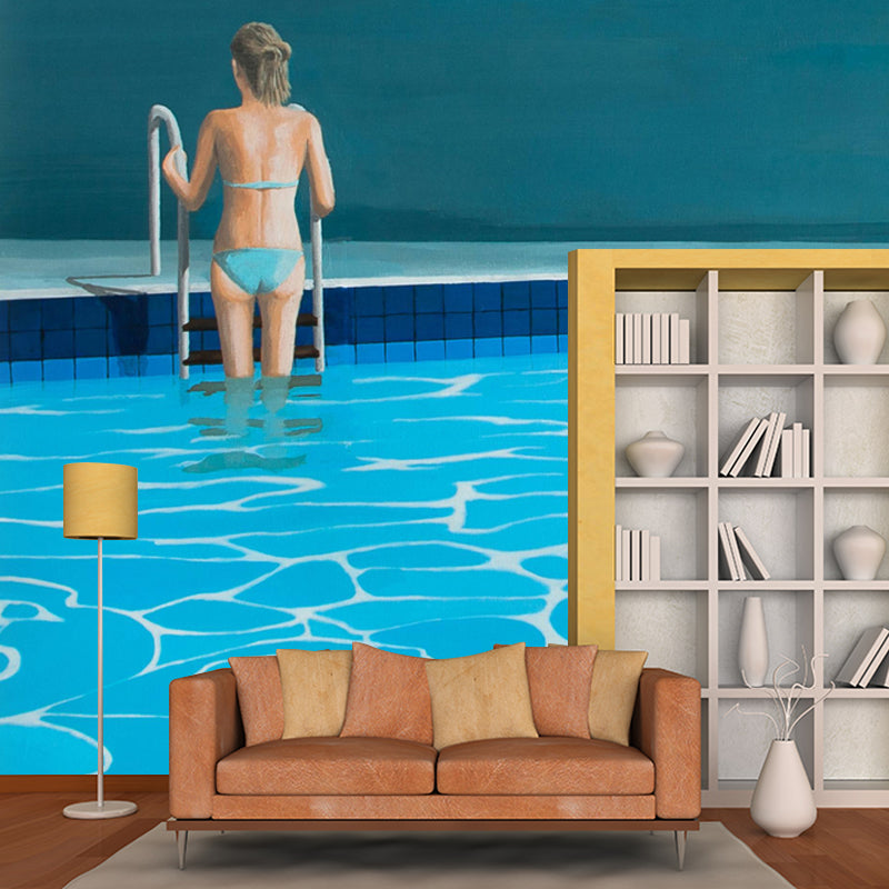 Blue Swimming Pool Wallpaper Mural Stain-Proof Modern Art Living Room Wall Decoration Clearhalo 'Wall Decor' 'Wall Mural' 1422877