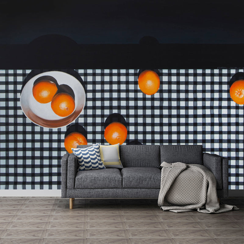 Artistic Still Life Fruit Murals Orange-Black Moisture Resistant Wall Decor for Home Orange-Black Clearhalo 'Wall Decor' 'Wall Mural' 1422905