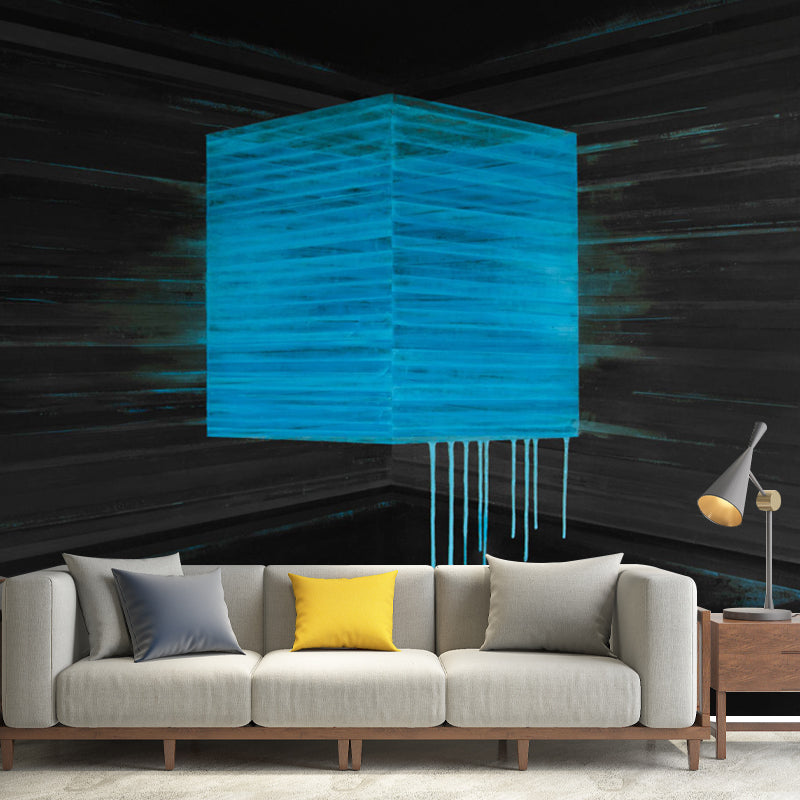 Artistry Melting Box Wallpaper Mural for Corridor Custom Size Wall Covering in Black-Blue Clearhalo 'Wall Decor' 'Wall Mural' 1422911