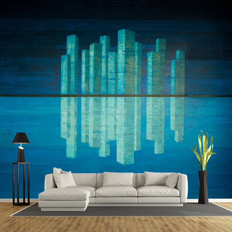 Artistry Metropolis Reflection Murals Blue Stain Resistant Wall Decor for Bedroom Blue Clearhalo 'Wall Decor' 'Wall Mural' 1423003