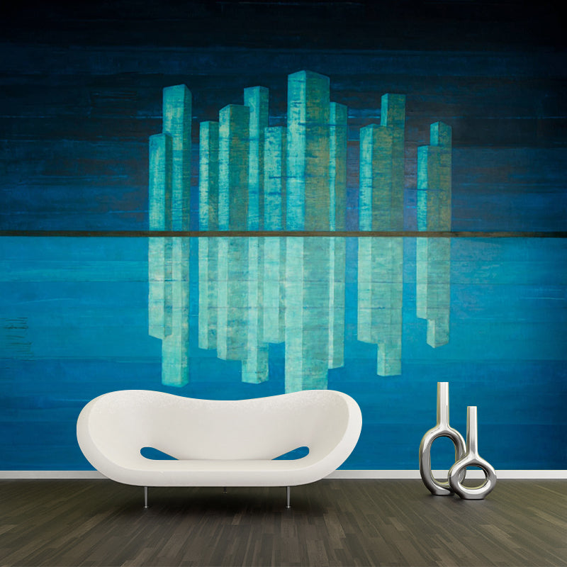 Artistry Metropolis Reflection Murals Blue Stain Resistant Wall Decor for Bedroom Clearhalo 'Wall Decor' 'Wall Mural' 1423004