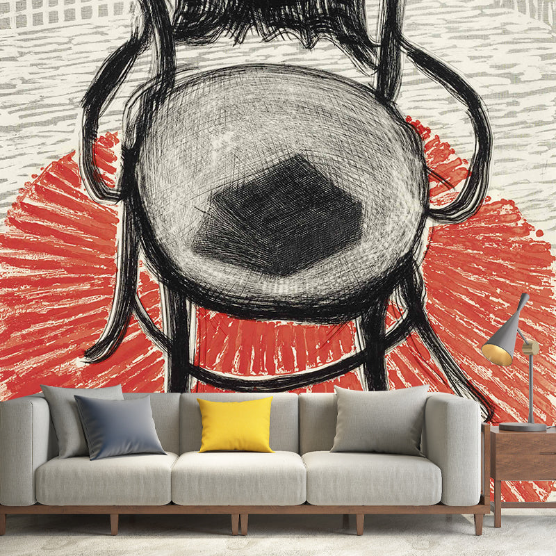 Black Iron Chair Wall Murals Stain Resistant Art Deco Living Room Wall Covering on Orange Clearhalo 'Wall Decor' 'Wall Mural' 1423036