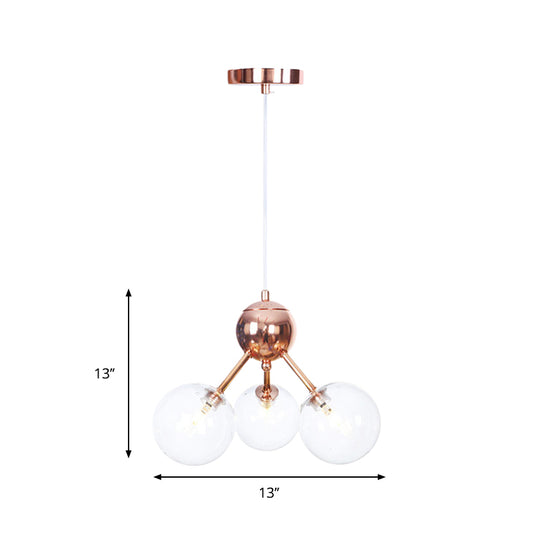 Copper 3/9/12 Lights Ceiling Chandelier Vintage Clear/Amber Glass Orb Shade Hanging Fixture with Branch Design, 13"/27.5"/34" W Clearhalo 'Cast Iron' 'Ceiling Lights' 'Chandeliers' 'Clear' 'Industrial Chandeliers' 'Industrial' 'Metal' 'Middle Century Chandeliers' 'Modern' 'Rustic Chandeliers' 'Tiffany' 'Traditional Chandeliers' Lighting' 1423092