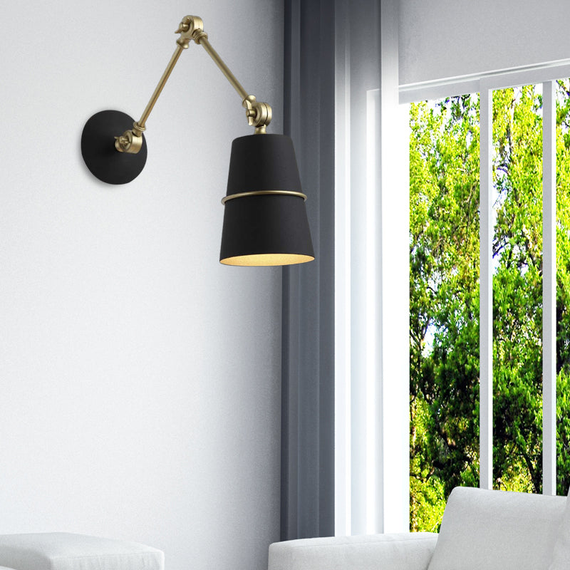 1 Light Wall Mount Light Modern Style Tapered Metal Wall Lighting with Swing Arm in Black/White for Hallway Clearhalo 'Cast Iron' 'Glass' 'Industrial' 'Modern wall lights' 'Modern' 'Tiffany' 'Traditional wall lights' 'Wall Lamps & Sconces' 'Wall Lights' Lighting' 142345