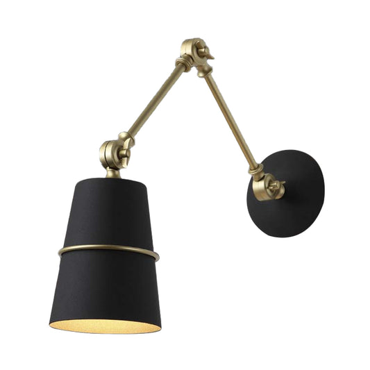 1 Light Wall Mount Light Modern Style Tapered Metal Wall Lighting with Swing Arm in Black/White for Hallway Clearhalo 'Cast Iron' 'Glass' 'Industrial' 'Modern wall lights' 'Modern' 'Tiffany' 'Traditional wall lights' 'Wall Lamps & Sconces' 'Wall Lights' Lighting' 142346