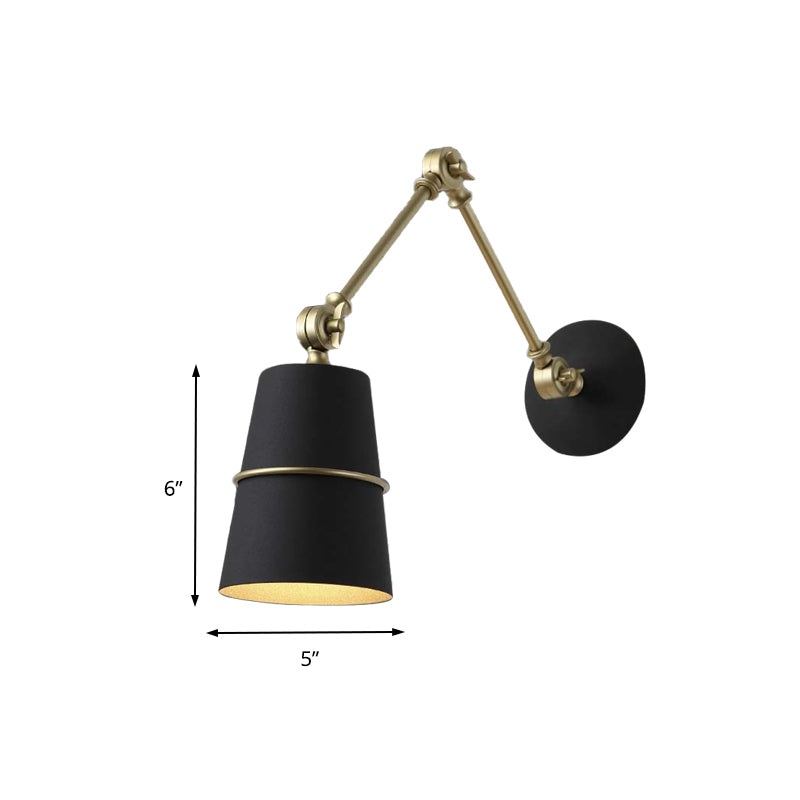 1 Light Wall Mount Light Modern Style Tapered Metal Wall Lighting with Swing Arm in Black/White for Hallway Clearhalo 'Cast Iron' 'Glass' 'Industrial' 'Modern wall lights' 'Modern' 'Tiffany' 'Traditional wall lights' 'Wall Lamps & Sconces' 'Wall Lights' Lighting' 142347