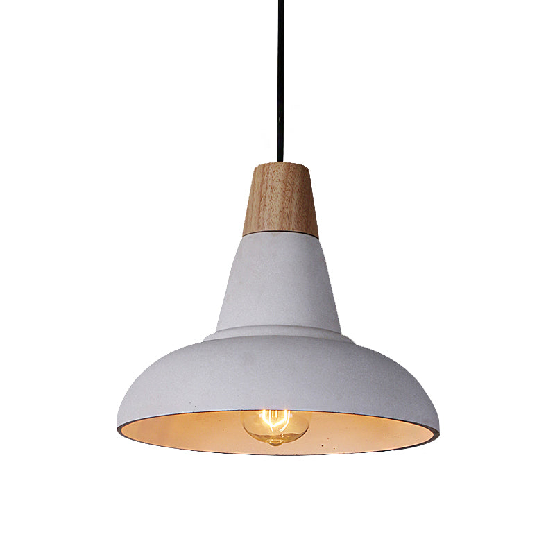 Grey/White Finish Bowl Shade Ceiling Pendant Industrial Style Cement and Wood 1 Light Bedside Pendant Lighting Clearhalo 'Ceiling Lights' 'Modern Pendants' 'Modern' 'Pendant Lights' 'Pendants' Lighting' 142371