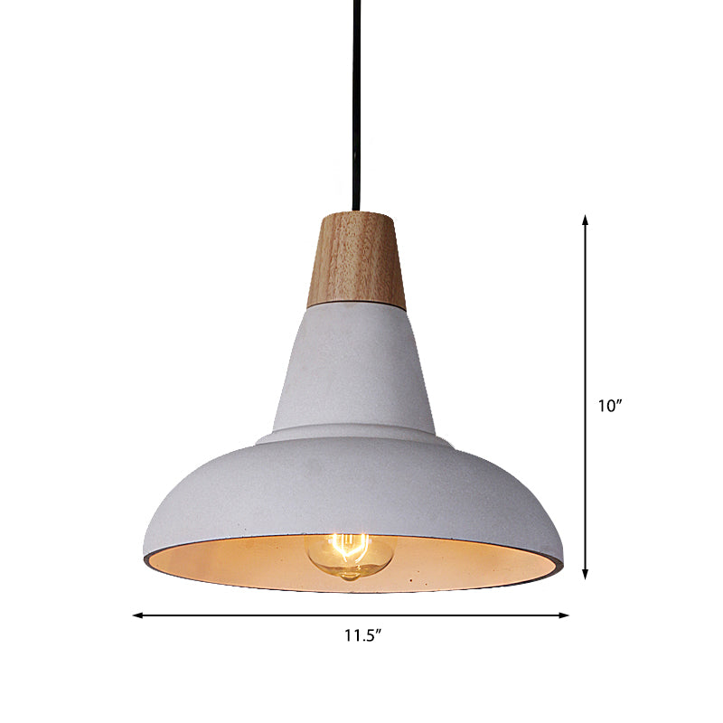 Grey/White Finish Bowl Shade Ceiling Pendant Industrial Style Cement and Wood 1 Light Bedside Pendant Lighting Clearhalo 'Ceiling Lights' 'Modern Pendants' 'Modern' 'Pendant Lights' 'Pendants' Lighting' 142372