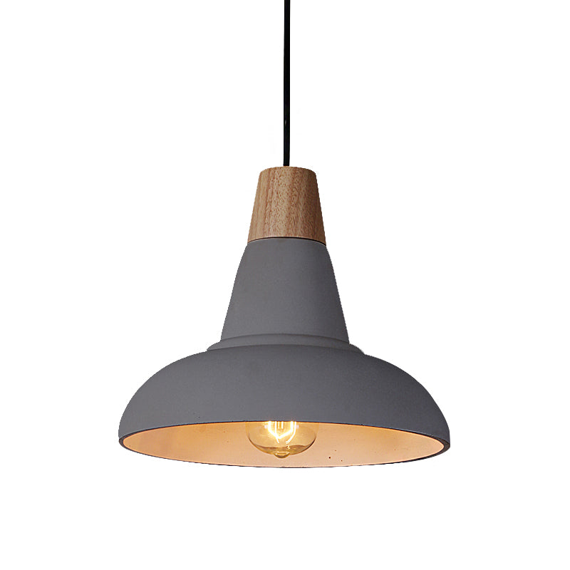 Grey/White Finish Bowl Shade Ceiling Pendant Industrial Style Cement and Wood 1 Light Bedside Pendant Lighting Clearhalo 'Ceiling Lights' 'Modern Pendants' 'Modern' 'Pendant Lights' 'Pendants' Lighting' 142376