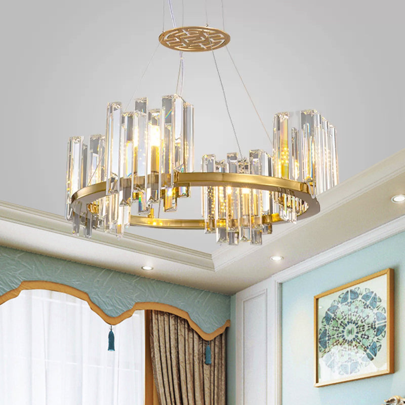 Gold 4/6 Bulbs Ceiling Lamp Modern Clear Crystal Cubic Shade Annular Chandelier Light Fixture Clearhalo 'Ceiling Lights' 'Chandeliers' 'Clear' 'Industrial' 'Modern Chandeliers' 'Modern' 'Tiffany' 'Traditional Chandeliers' Lighting' 1423892