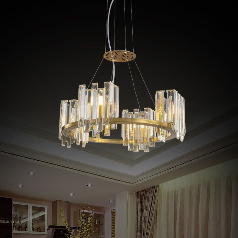 Gold 4/6 Bulbs Ceiling Lamp Modern Clear Crystal Cubic Shade Annular Chandelier Light Fixture Clearhalo 'Ceiling Lights' 'Chandeliers' 'Clear' 'Industrial' 'Modern Chandeliers' 'Modern' 'Tiffany' 'Traditional Chandeliers' Lighting' 1423893