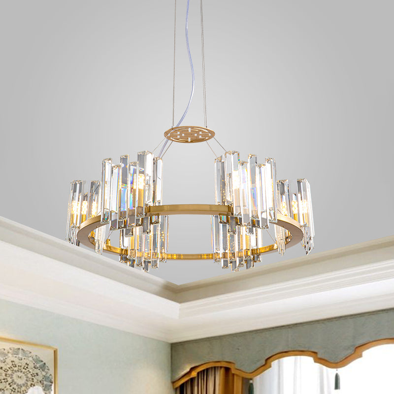 Gold 4/6 Bulbs Ceiling Lamp Modern Clear Crystal Cubic Shade Annular Chandelier Light Fixture Clearhalo 'Ceiling Lights' 'Chandeliers' 'Clear' 'Industrial' 'Modern Chandeliers' 'Modern' 'Tiffany' 'Traditional Chandeliers' Lighting' 1423894