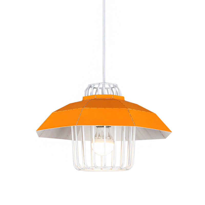 Macaron Style Drum/Bowl Shade Suspension Lamp 1 Light Metallic Hanging Pendant Light in Blue/Orange for Dining Table Clearhalo 'Ceiling Lights' 'Modern Pendants' 'Modern' 'Pendant Lights' 'Pendants' Lighting' 142440