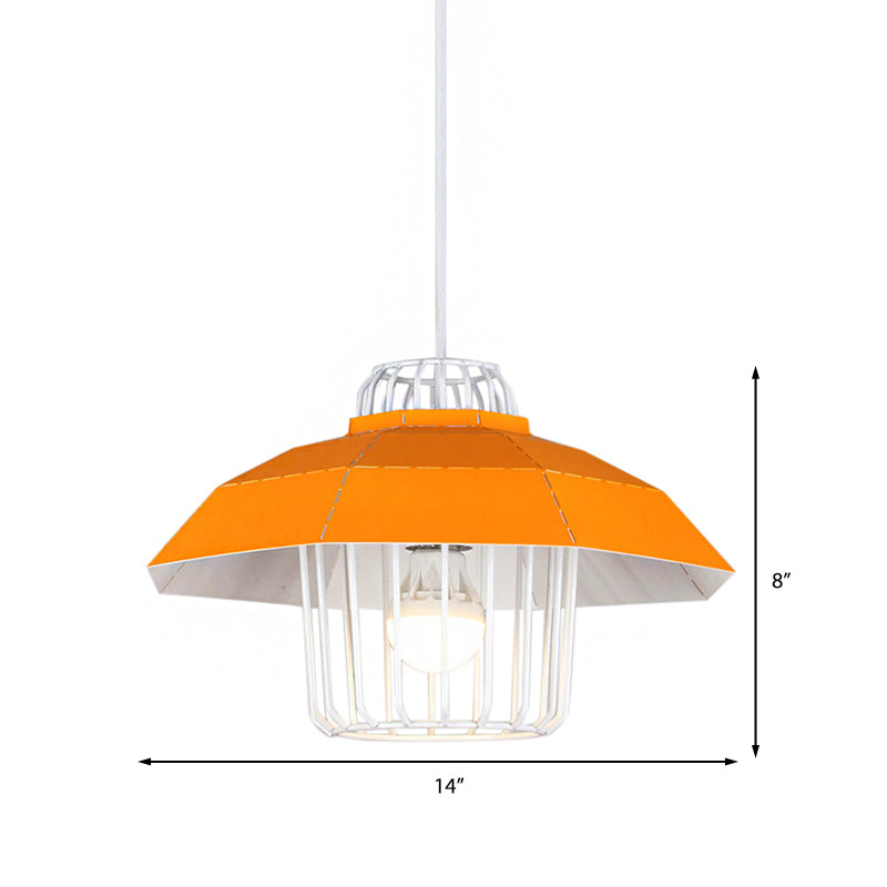 Macaron Style Drum/Bowl Shade Suspension Lamp 1 Light Metallic Hanging Pendant Light in Blue/Orange for Dining Table Clearhalo 'Ceiling Lights' 'Modern Pendants' 'Modern' 'Pendant Lights' 'Pendants' Lighting' 142441