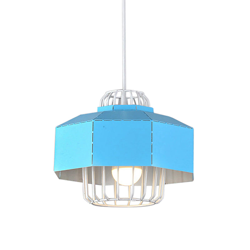 Macaron Style Drum/Bowl Shade Suspension Lamp 1 Light Metallic Hanging Pendant Light in Blue/Orange for Dining Table Clearhalo 'Ceiling Lights' 'Modern Pendants' 'Modern' 'Pendant Lights' 'Pendants' Lighting' 142444