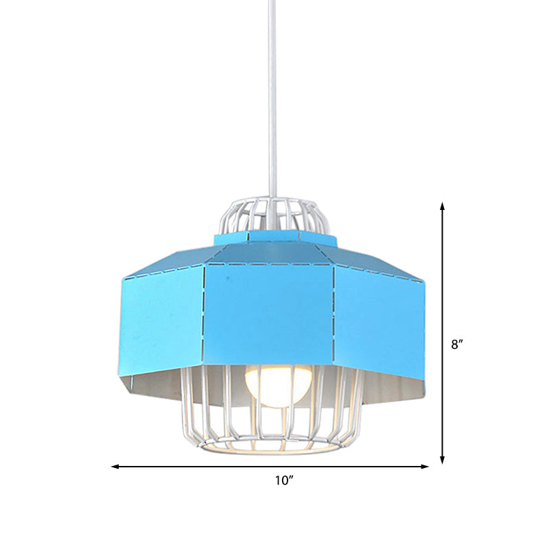 Macaron Style Drum/Bowl Shade Suspension Lamp 1 Light Metallic Hanging Pendant Light in Blue/Orange for Dining Table Clearhalo 'Ceiling Lights' 'Modern Pendants' 'Modern' 'Pendant Lights' 'Pendants' Lighting' 142445