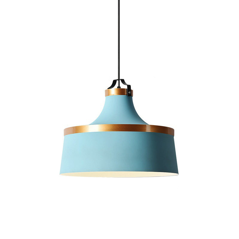 1 Light Drum Pendant Light Nordic Style Black/Blue/Green Metallic Ceiling Light Fixture for Coffee Shop Clearhalo 'Ceiling Lights' 'Modern Pendants' 'Modern' 'Pendant Lights' 'Pendants' Lighting' 142448