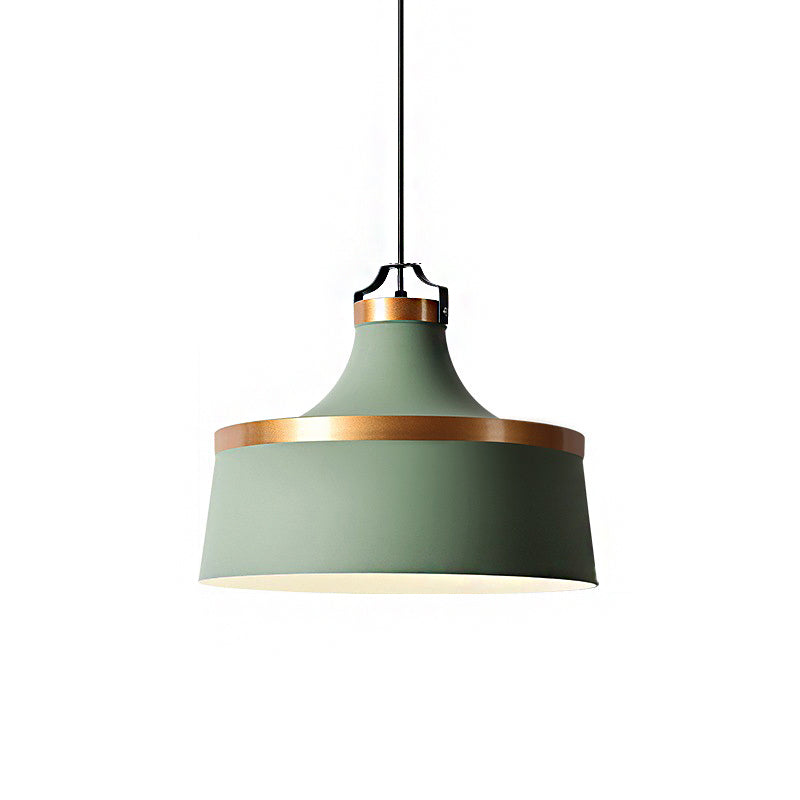 1 Light Drum Pendant Light Nordic Style Black/Blue/Green Metallic Ceiling Light Fixture for Coffee Shop Clearhalo 'Ceiling Lights' 'Modern Pendants' 'Modern' 'Pendant Lights' 'Pendants' Lighting' 142451