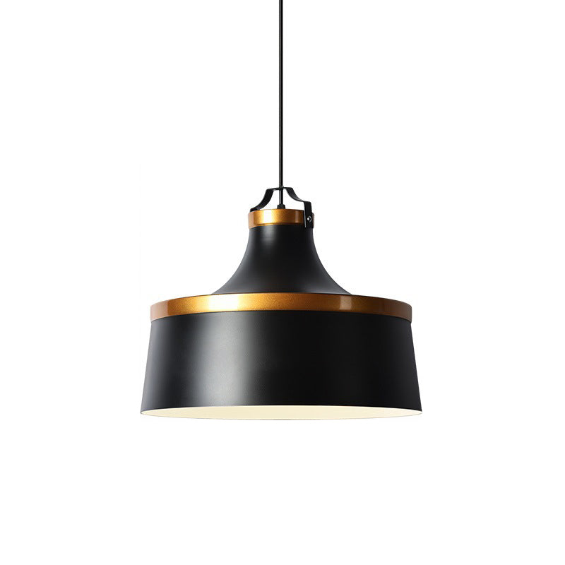 1 Light Drum Pendant Light Nordic Style Black/Blue/Green Metallic Ceiling Light Fixture for Coffee Shop Clearhalo 'Ceiling Lights' 'Modern Pendants' 'Modern' 'Pendant Lights' 'Pendants' Lighting' 142459