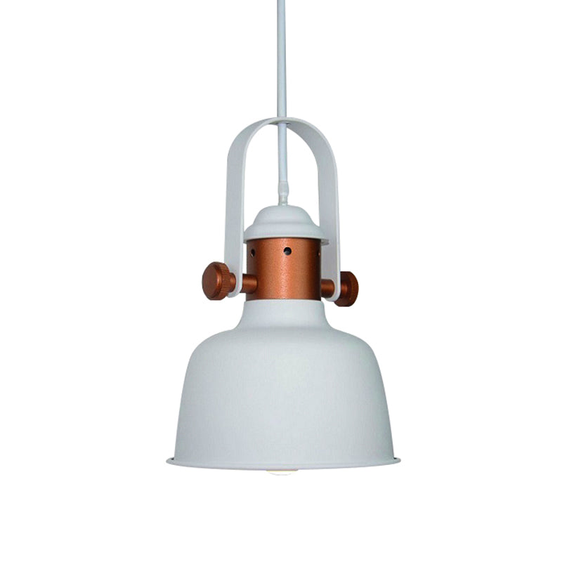 Industrial Barn Shade Suspended Lamp 1 Head Metallic Pendant Lighting with Handle in Black/White for Kitchen Clearhalo 'Ceiling Lights' 'Modern Pendants' 'Modern' 'Pendant Lights' 'Pendants' Lighting' 142473