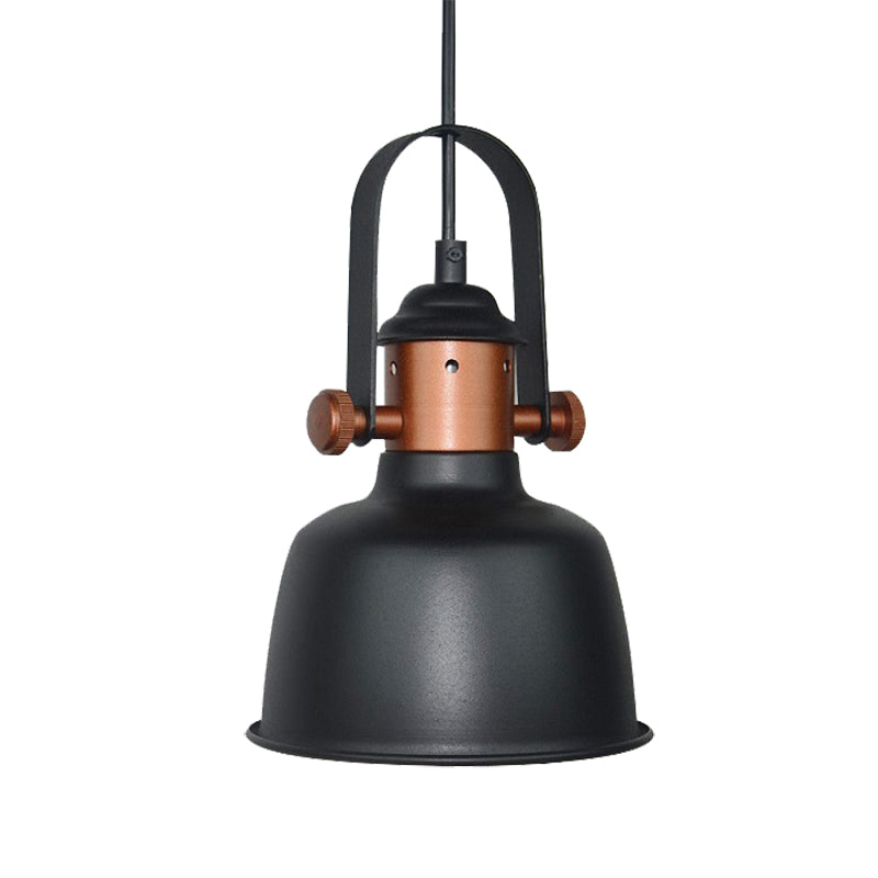 Industrial Barn Shade Suspended Lamp 1 Head Metallic Pendant Lighting with Handle in Black/White for Kitchen Clearhalo 'Ceiling Lights' 'Modern Pendants' 'Modern' 'Pendant Lights' 'Pendants' Lighting' 142476