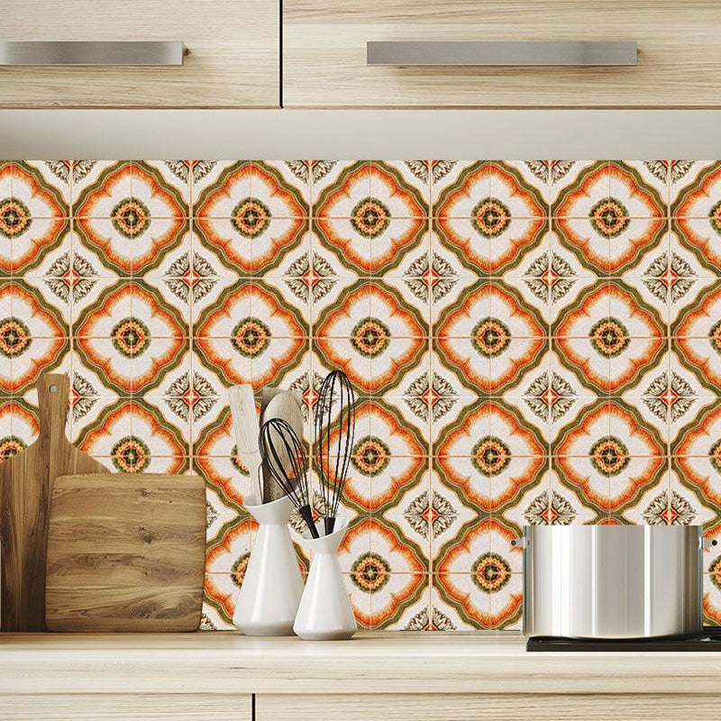 Blooming Flower Wallpaper Panels Bohemia PVC Wall Art in Orange for Bathroom, Stick On Orange Clearhalo 'Wall Decor' 'Wallpaper' 1424896