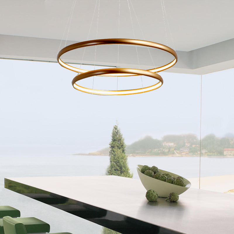 Black/Brown/Gold Orbit LED Ceiling Light Modernism 1/2/3-Light Acrylic Chandelier in Warm/White/Natural Light 2 Gold Clearhalo 'Ceiling Lights' 'Chandeliers' 'Modern Chandeliers' 'Modern' Lighting' 142491