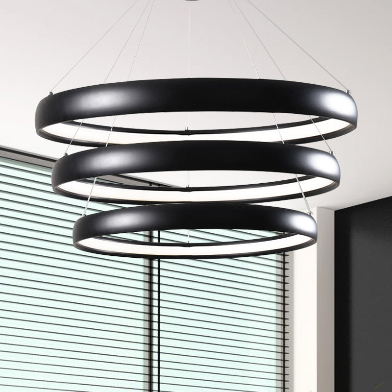 Black/Brown/Gold Orbit LED Ceiling Light Modernism 1/2/3-Light Acrylic Chandelier in Warm/White/Natural Light 3 Black Clearhalo 'Ceiling Lights' 'Chandeliers' 'Modern Chandeliers' 'Modern' Lighting' 142499