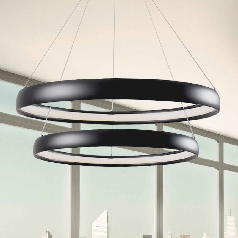 Black/Brown/Gold Orbit LED Ceiling Light Modernism 1/2/3-Light Acrylic Chandelier in Warm/White/Natural Light 2 Black Clearhalo 'Ceiling Lights' 'Chandeliers' 'Modern Chandeliers' 'Modern' Lighting' 142503