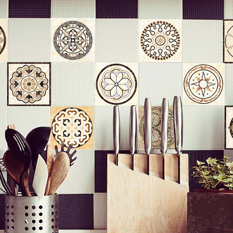 Yellow-Black Mandala Wallpaper Panels Peel Off Bohemian Kitchen Wall Decor, 8.6-sq ft Yellow-Black Clearhalo 'Wall Decor' 'Wallpaper' 1425030