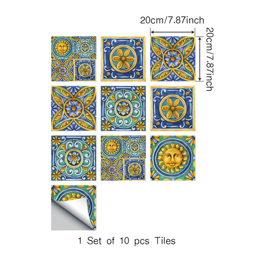 Adhesive Egyptian Tiles Wallpaper Panel in Blue-Yellow-Green Bohemian Style Wall Decor for Kitchen Clearhalo 'Wall Decor' 'Wallpaper' 1425282