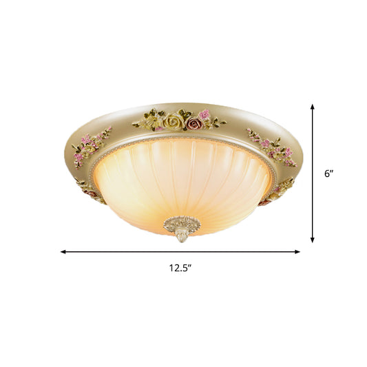 Beige 2/3-Head Flush Light Farmhouse Fluted Glass Domed Ceiling Lighting, 12.5"/14.5"/19" Width Clearhalo 'Ceiling Lights' 'Close To Ceiling Lights' 'Close to ceiling' 'Flush mount' Lighting' 1425328