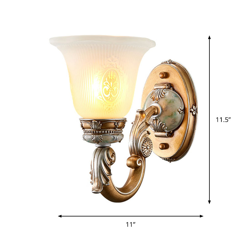 1/2-Head Wall Sconce Traditional Bell Shape Fluted Opal Glass Wall Lighting Idea in Brown Clearhalo 'Wall Lamps & Sconces' 'Wall Lights' Lighting' 1425346