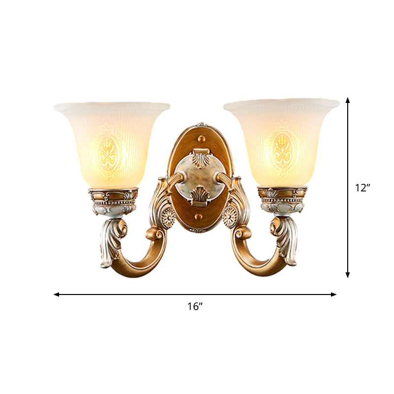 1/2-Head Wall Sconce Traditional Bell Shape Fluted Opal Glass Wall Lighting Idea in Brown Clearhalo 'Wall Lamps & Sconces' 'Wall Lights' Lighting' 1425351