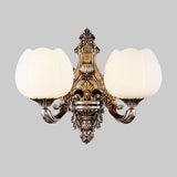 Frosted Glass Bloom Wall Lighting Vintage 1/2-Head Living Room Wall Light Sconce with Curved Arm in Coffee Clearhalo 'Wall Lamps & Sconces' 'Wall Lights' Lighting' 1425367