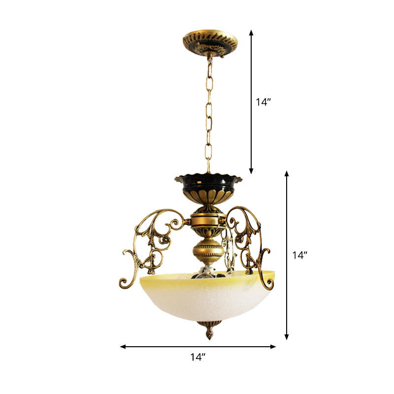 3 Lights Pendant Chandelier Country Bowl-Like Milk Glass Pendulum Lighting with Branch Decor in Bronze Clearhalo 'Ceiling Lights' 'Chandeliers' Lighting' options 1425447