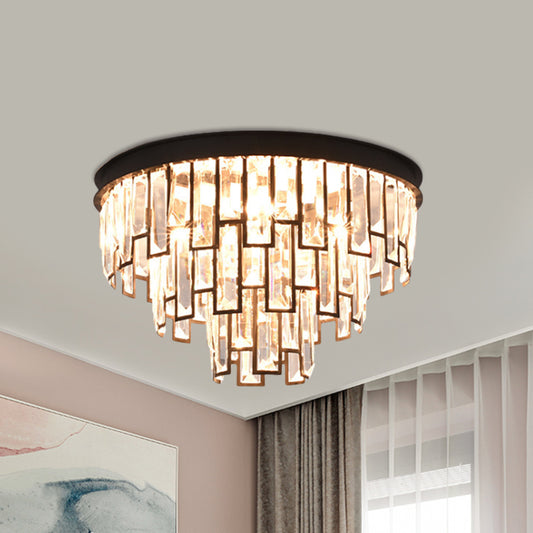 4 Heads Taper Flush Mount Light Modern Black/Gold Clear Crystals Lighting Fixture for Bedroom Clearhalo 'Ceiling Lights' 'Close To Ceiling Lights' 'Close to ceiling' 'Flush mount' Lighting' 1425482