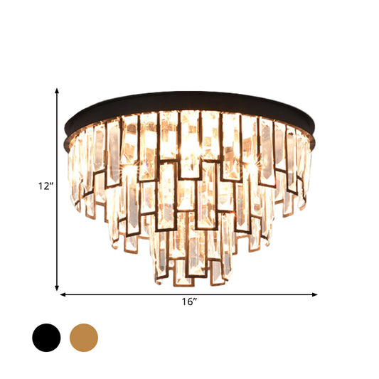 4 Heads Taper Flush Mount Light Modern Black/Gold Clear Crystals Lighting Fixture for Bedroom Clearhalo 'Ceiling Lights' 'Close To Ceiling Lights' 'Close to ceiling' 'Flush mount' Lighting' 1425484