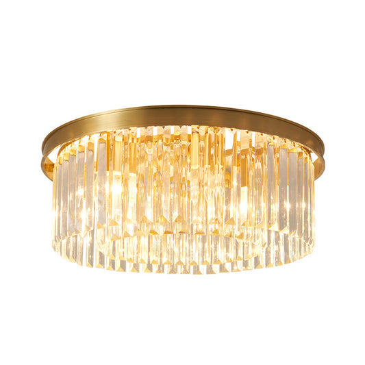 4/5 Bulbs Clear Crystal Prisms Light Fixture Gold Round Bedroom Flush Mount Lamp, 16"/19.5" Wide Clearhalo 'Ceiling Lights' 'Close To Ceiling Lights' 'Close to ceiling' 'Flush mount' Lighting' 1425495