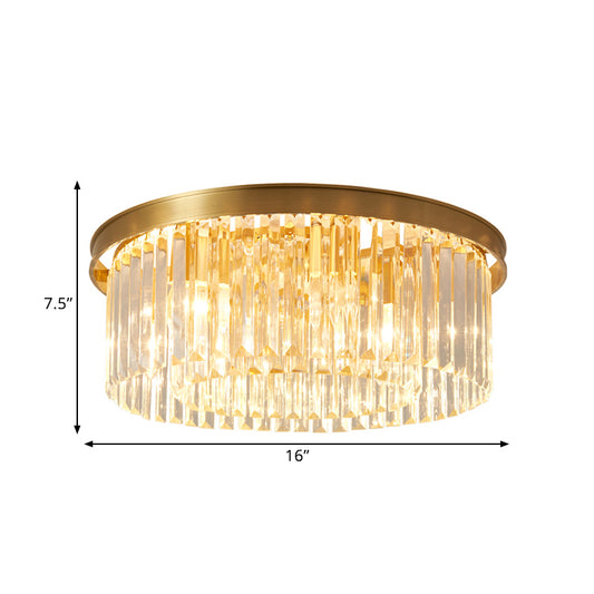 4/5 Bulbs Clear Crystal Prisms Light Fixture Gold Round Bedroom Flush Mount Lamp, 16"/19.5" Wide Clearhalo 'Ceiling Lights' 'Close To Ceiling Lights' 'Close to ceiling' 'Flush mount' Lighting' 1425496