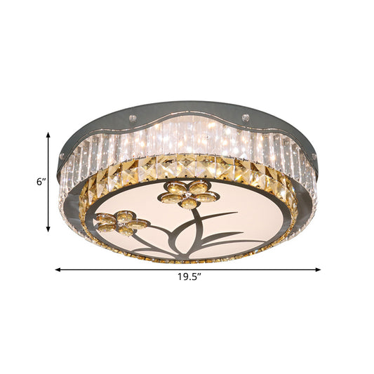 Drum Bedchamber Ceiling Lamp Modern Rectangular-Cut Crystals LED Chrome Flushmount Lighting with Flower Pattern Clearhalo 'Ceiling Lights' 'Close To Ceiling Lights' 'Close to ceiling' 'Flush mount' Lighting' 1425509