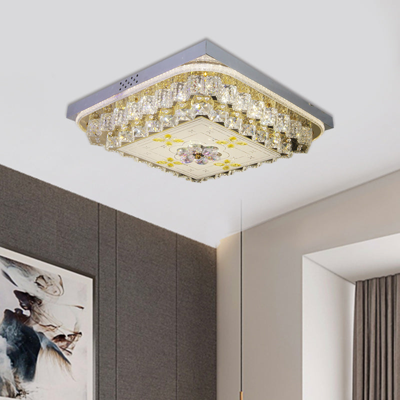 Chrome Square Ceiling Lighting Modern Clear Crystal Blocks LED Bedchamber Flush Mount Lamp Clear Clearhalo 'Ceiling Lights' 'Close To Ceiling Lights' 'Close to ceiling' 'Flush mount' Lighting' 1425514