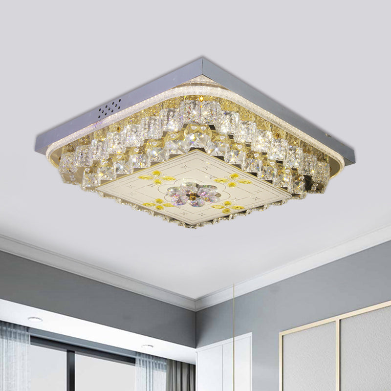 Chrome Square Ceiling Lighting Modern Clear Crystal Blocks LED Bedchamber Flush Mount Lamp Clearhalo 'Ceiling Lights' 'Close To Ceiling Lights' 'Close to ceiling' 'Flush mount' Lighting' 1425515