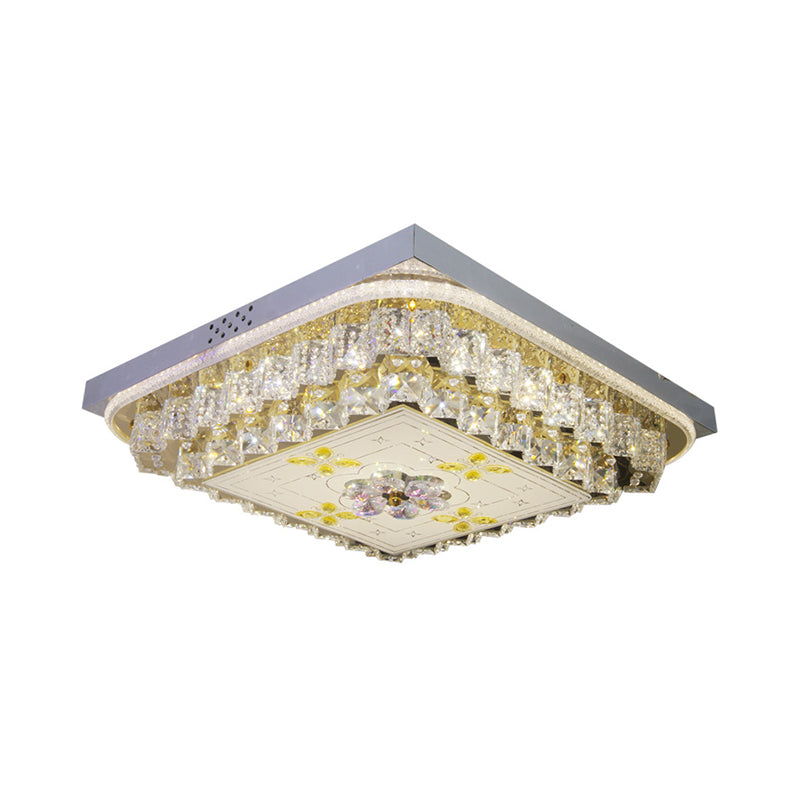 Chrome Square Ceiling Lighting Modern Clear Crystal Blocks LED Bedchamber Flush Mount Lamp Clearhalo 'Ceiling Lights' 'Close To Ceiling Lights' 'Close to ceiling' 'Flush mount' Lighting' 1425516