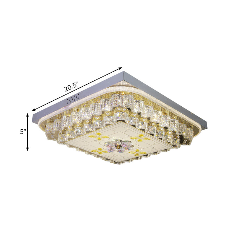 Chrome Square Ceiling Lighting Modern Clear Crystal Blocks LED Bedchamber Flush Mount Lamp Clearhalo 'Ceiling Lights' 'Close To Ceiling Lights' 'Close to ceiling' 'Flush mount' Lighting' 1425517