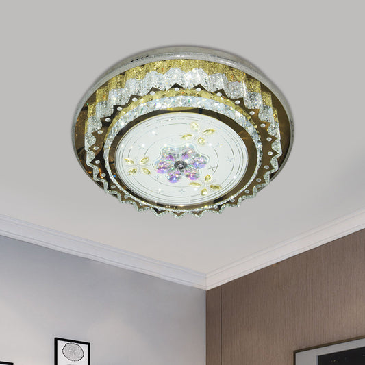 Crystal Blocks Round Flush Mount Contemporary LED Bedroom Ceiling Fixture in Stainless-Steel Stainless-Steel Clearhalo 'Ceiling Lights' 'Close To Ceiling Lights' 'Close to ceiling' 'Flush mount' Lighting' 1425527